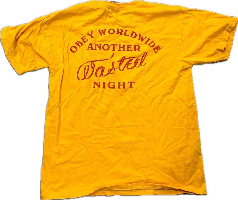 Obey Another Wasted Night T-Shirt Size M Yellow